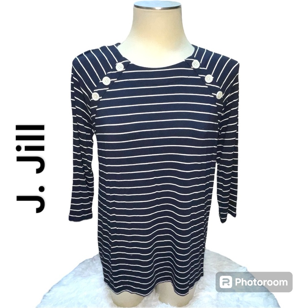 J. Jill Wearever Collection Navy & White Stripe Blouse Top Women's Size S